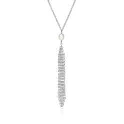 Tiffany & Co. Elsa Peretti® Mesh tassel pendant in sterling silver with a freshwater pearl. | ^ Necklaces & Pendants|Sterling Silver Jewelry