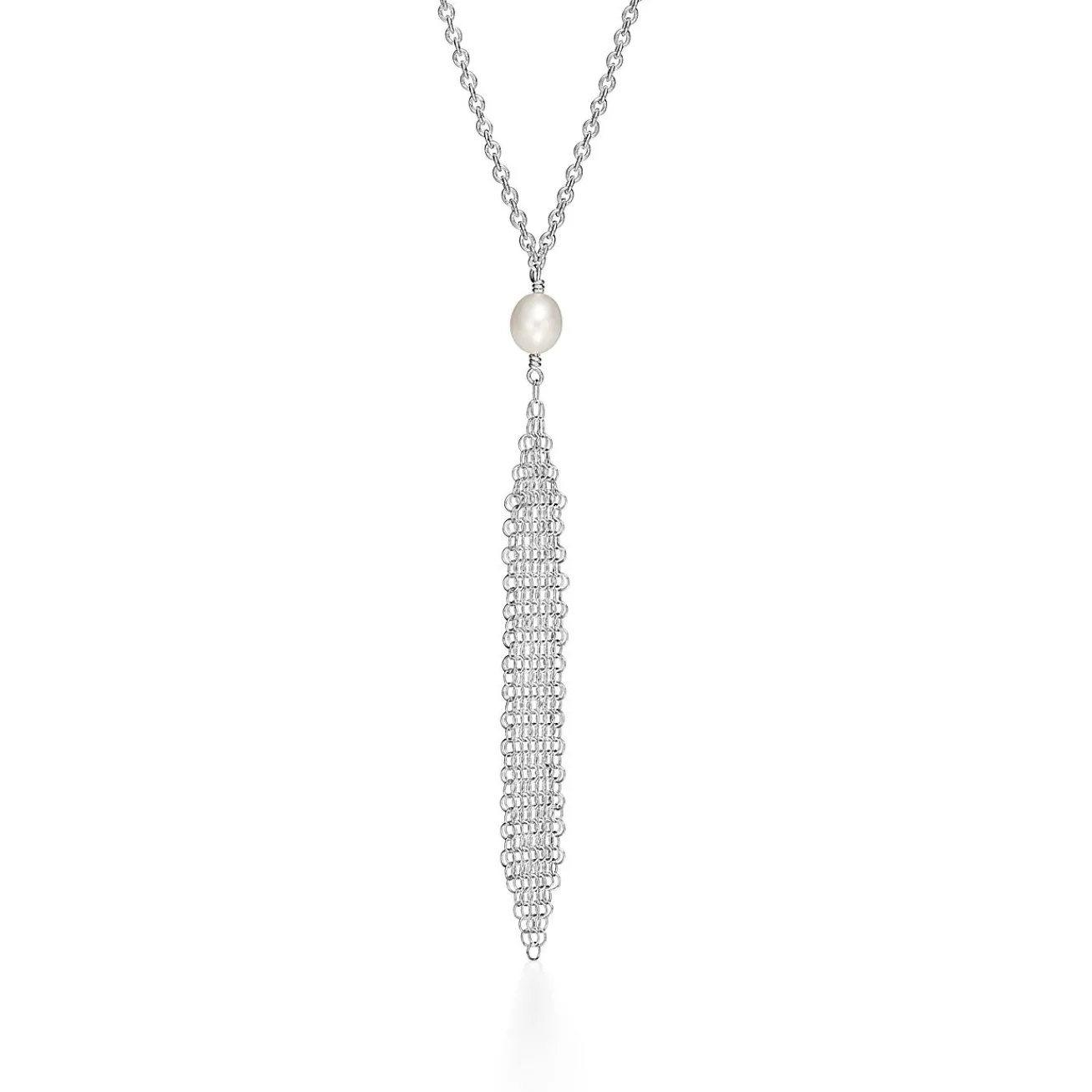 Tiffany & Co. Elsa Peretti® Mesh tassel pendant in sterling silver with a freshwater pearl. | ^ Necklaces & Pendants|Sterling Silver Jewelry