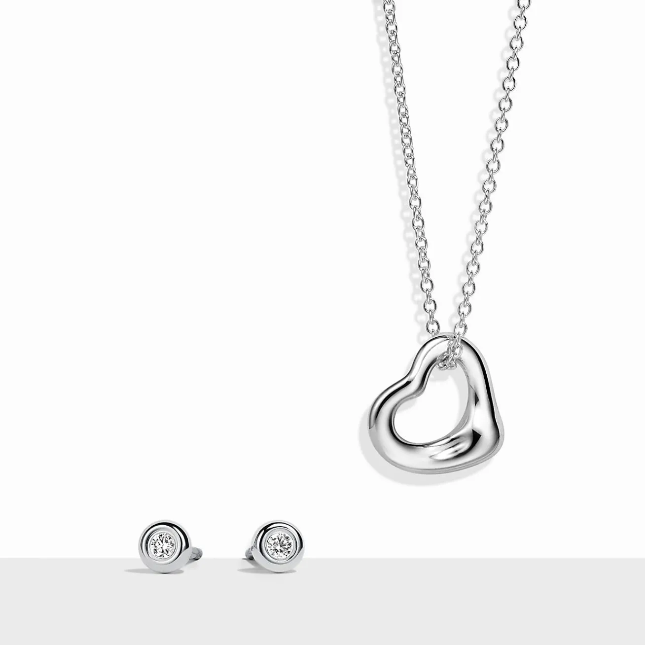 Tiffany & Co. Elsa Peretti® Open Heart and Diamonds by the Yard® Set in Sterling Silver | ^ Gifts for Her|Her