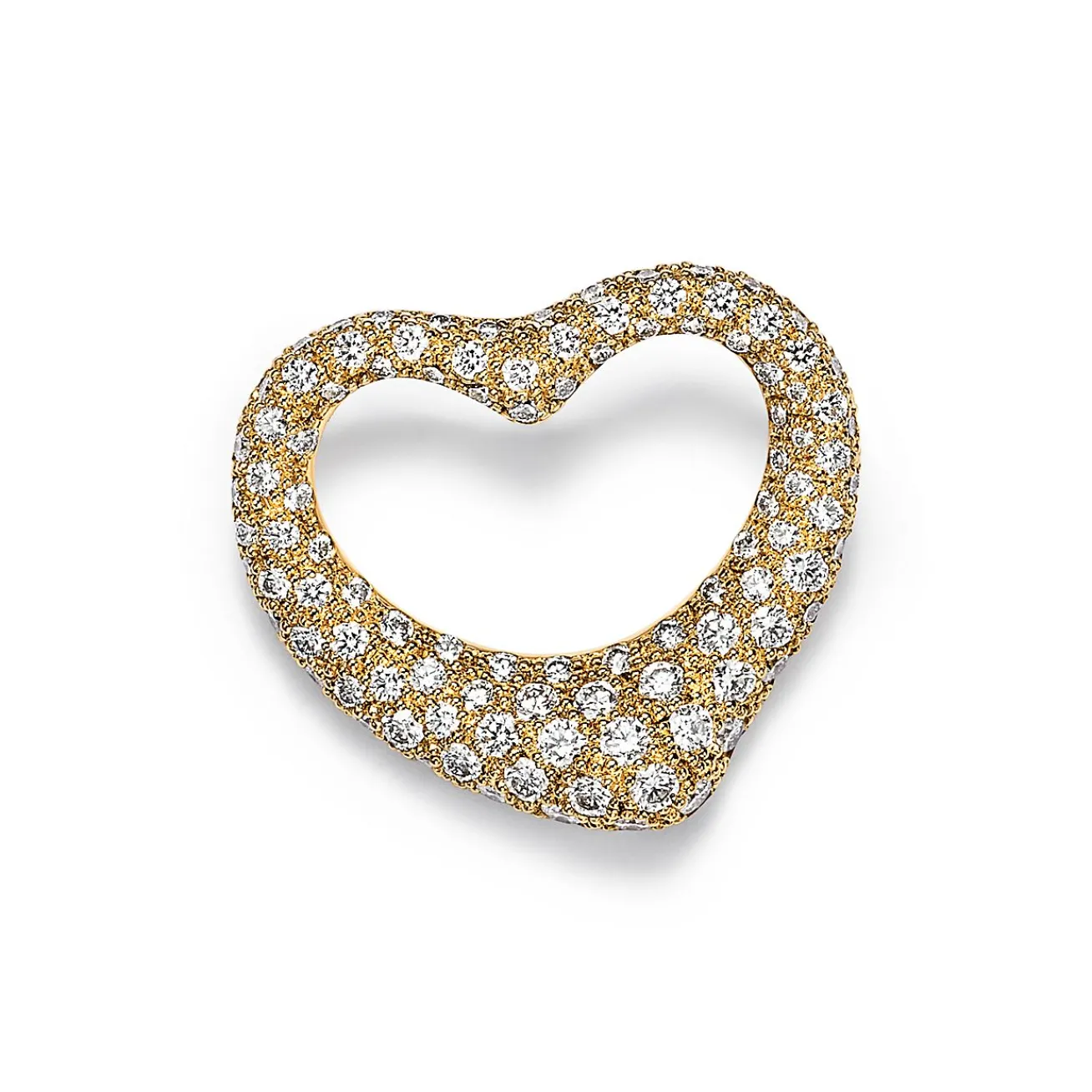 Tiffany & Co. Elsa Peretti® Open Heart Brooch in Yellow Gold with Pavé Diamonds | ^ Brooches|Gold Jewelry