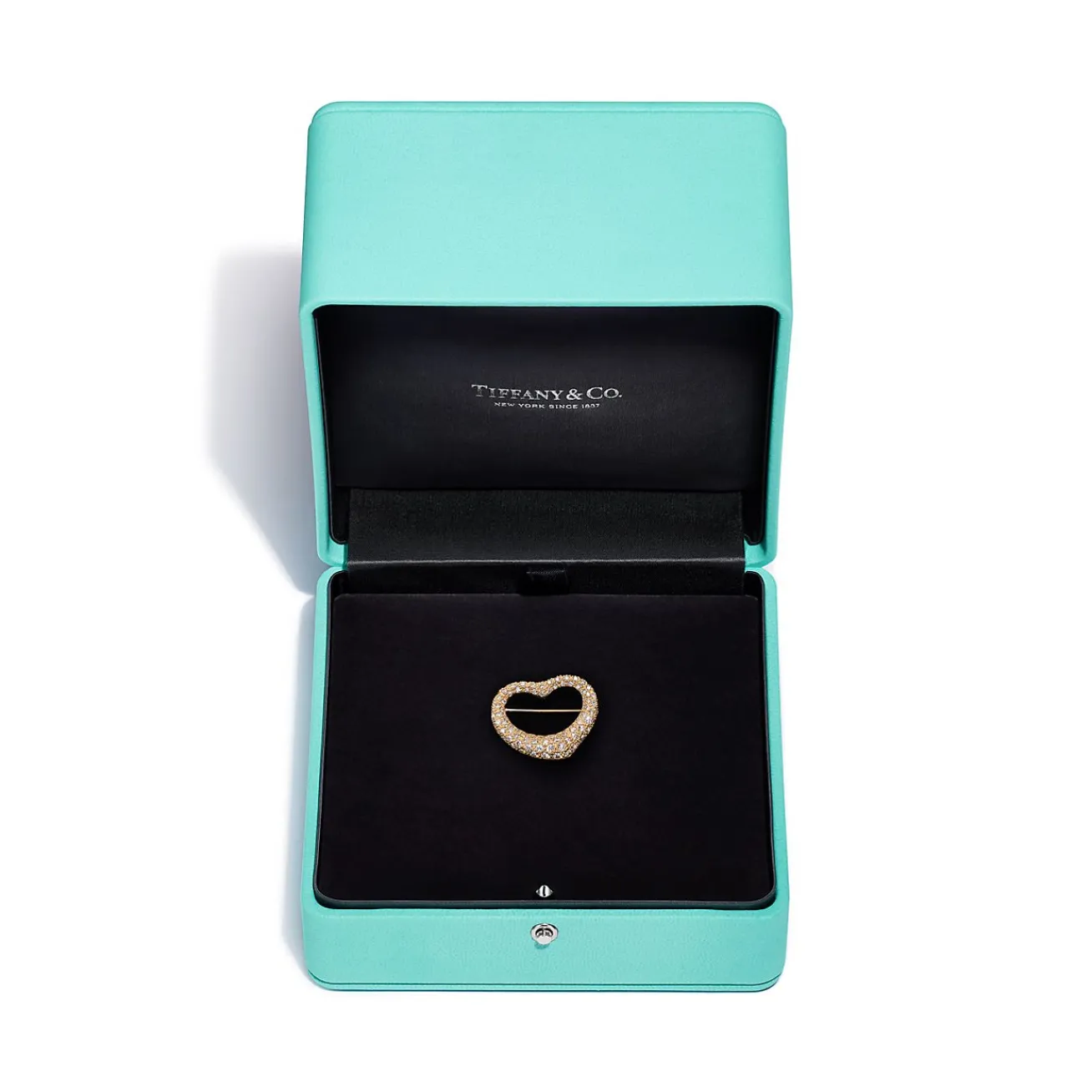 Tiffany & Co. Elsa Peretti® Open Heart Brooch in Yellow Gold with Pavé Diamonds | ^ Brooches|Gold Jewelry