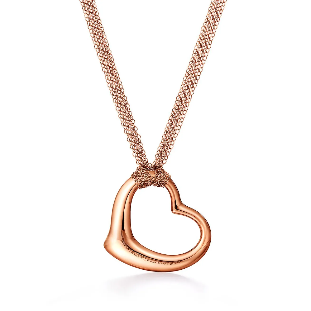 Tiffany & Co. Elsa Peretti® Open Heart mesh pendant in 18k rose gold. | ^ Necklaces & Pendants|Rose Gold Jewelry
