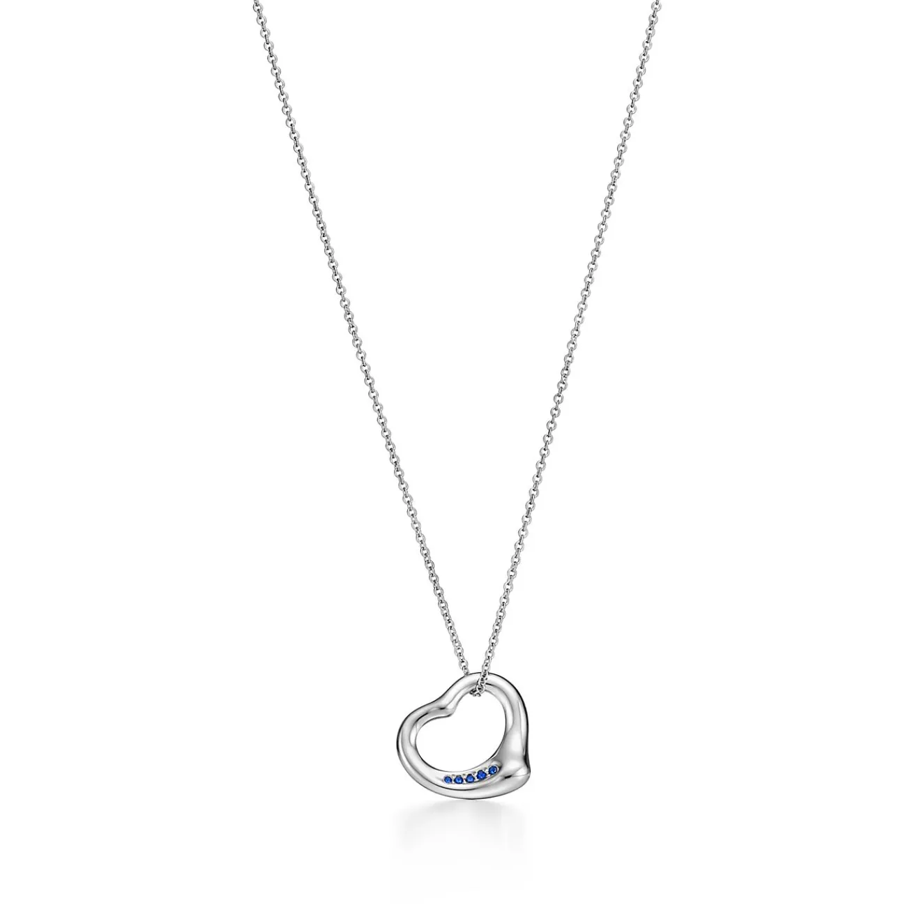Tiffany & Co. Elsa Peretti® Open Heart Pendant in Platinum with Sapphires, 16 mm | ^ Necklaces & Pendants|Platinum Jewelry