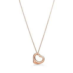 Tiffany & Co. Elsa Peretti® Open Heart pendant in 18k rose gold with diamonds. | ^ Necklaces & Pendants|Rose Gold Jewelry