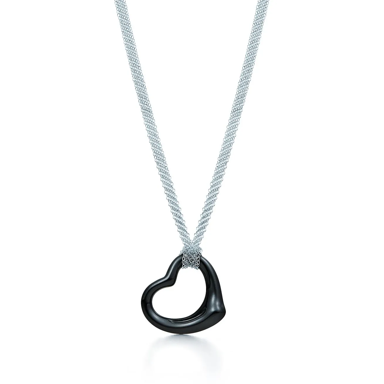 Tiffany & Co. Elsa Peretti® Open Heart pendant of black jade and sterling silver. | ^ Necklaces & Pendants|Sterling Silver Jewelry