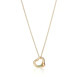 Tiffany & Co. Elsa Peretti® Open Heart Pendant in Yellow Gold with Emeralds, 16 mm | ^ Necklaces & Pendants|Gold Jewelry