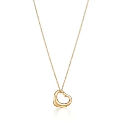 Tiffany & Co. Elsa Peretti® Open Heart Pendant in Yellow Gold with Emeralds, 16 mm | ^ Necklaces & Pendants|Gold Jewelry