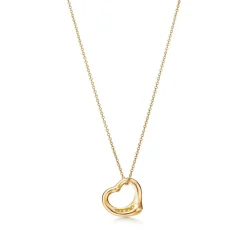 Tiffany & Co. Elsa Peretti® Open Heart pendant in 18k gold with yellow diamonds. | ^ Necklaces & Pendants|Gold Jewelry