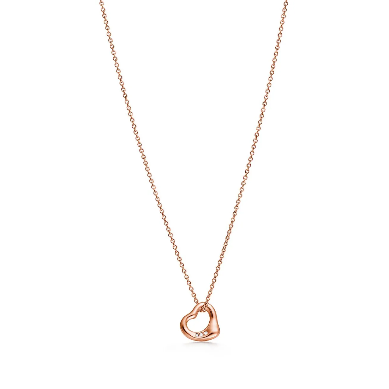 Tiffany & Co. Elsa Peretti® Open Heart pendant in 18k rose gold with diamonds, 11 mm wide. | ^ Necklaces & Pendants|Rose Gold Jewelry