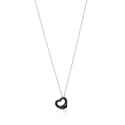 Tiffany & Co. Elsa Peretti® Open Heart pendant of black jade and sterling silver. | ^ Necklaces & Pendants|Sterling Silver Jewelry