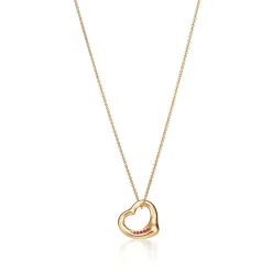 Tiffany & Co. Elsa Peretti® Open Heart Pendant in Yellow Gold with Rubies, 16 mm | ^ Necklaces & Pendants|Gold Jewelry