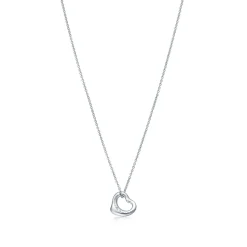 Tiffany & Co. Elsa Peretti® Open Heart pendant in platinum with diamonds, 11 mm wide. | ^ Necklaces & Pendants|Platinum Jewelry