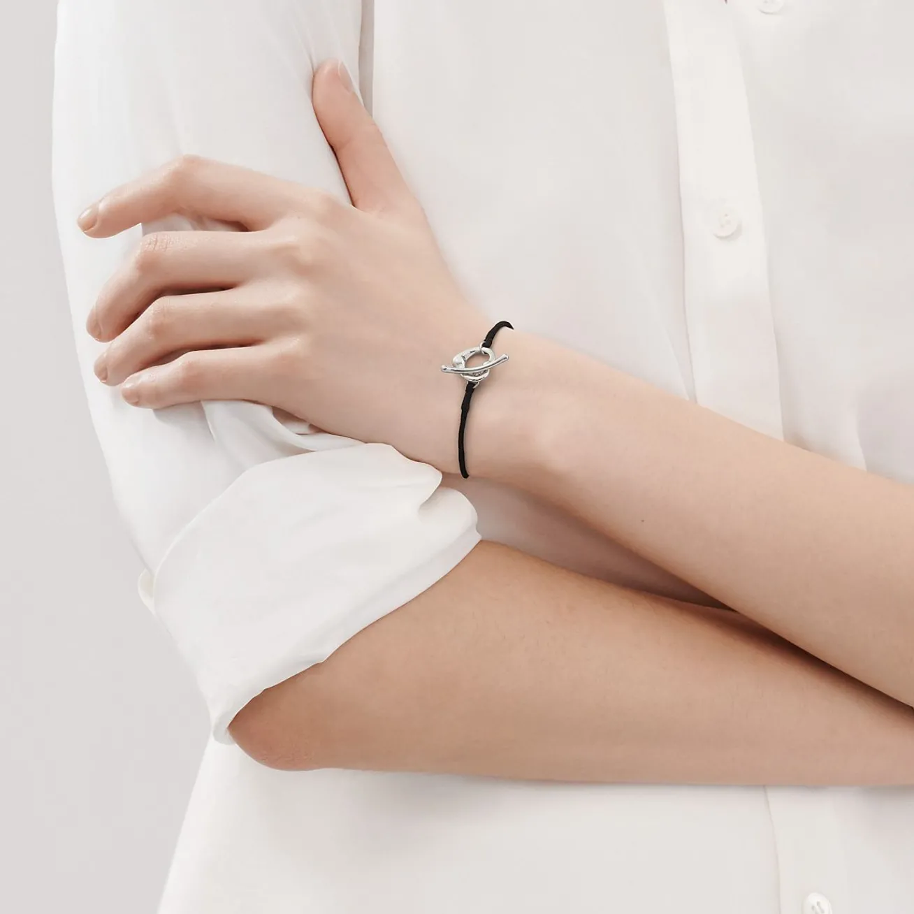 Tiffany & Co. Elsa Peretti® Open Heart silk bracelet with sterling silver, medium. | ^ Bracelets|Sterling Silver Jewelry