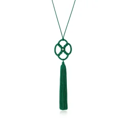 Tiffany & Co. Elsa Peretti® Quadrifoglio™ pendant with a diamond in gold on a green silk cord. | ^ Necklaces & Pendants|Diamond Jewelry