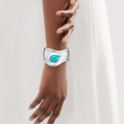 Tiffany & Co. Elsa Peretti® small Bone cuff in sterling silver with turquoise, 43 mm wide. | ^ Bracelets|Colored Gemstone Jewelry