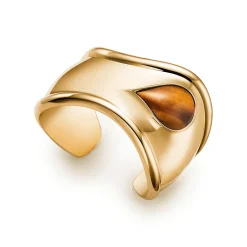 Tiffany & Co. Elsa Peretti® Small Bone Cuff in Yellow Gold with Tiger's Eye, 43 mm Wide | ^ Bracelets|Gold Jewelry
