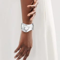 Tiffany & Co. Elsa Peretti® small Bone cuff in sterling silver with white jade, 43 mm wide. | ^ Bracelets|Sterling Silver Jewelry