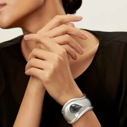 Tiffany & Co. Elsa Peretti® Small Bone Cuff in Silver with Tiger Iron, 43 mm Wide | ^ Bracelets|Sterling Silver Jewelry