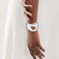 Tiffany & Co. Elsa Peretti® small Bone cuff in sterling silver with tiger's eye, 43 mm wide. | ^ Bracelets|Sterling Silver Jewelry