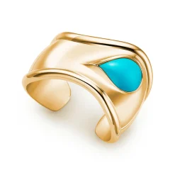 Tiffany & Co. Elsa Peretti® Small Bone Cuff in Yellow Gold with Turquoise, 43 mm Wide | ^ Bracelets|Gold Jewelry