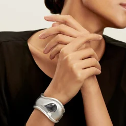 Tiffany & Co. Elsa Peretti® Small Bone Cuff in Silver with Tiger Iron, 43 mm Wide | ^ Bracelets|Sterling Silver Jewelry