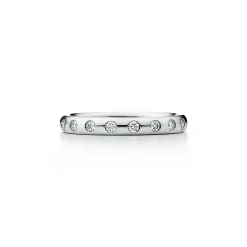 Tiffany & Co. Elsa Peretti® stacking band ring in platinum with eight diamonds. | ^Women Rings|Platinum Jewelry