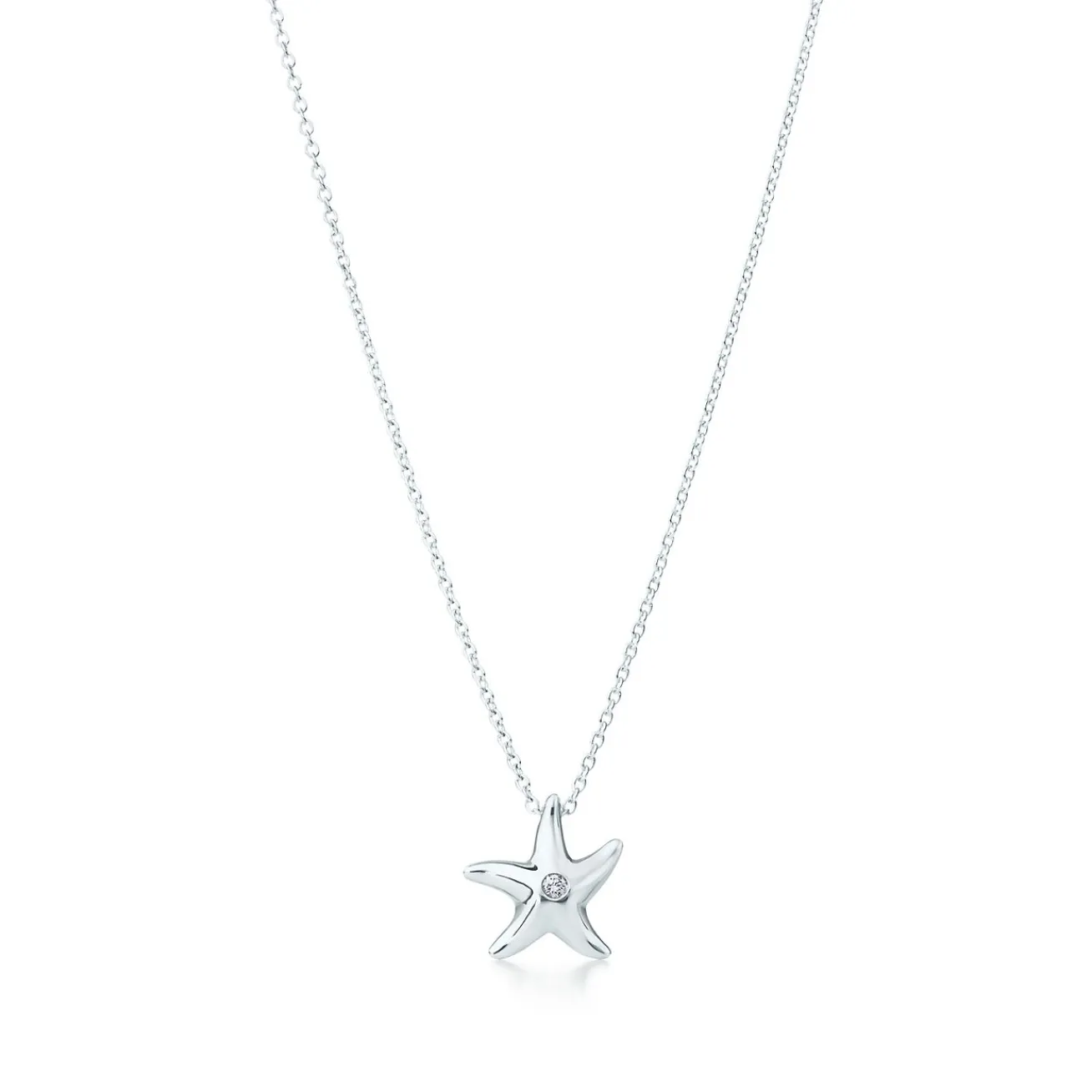 Tiffany & Co. Elsa Peretti® Starfish pendant in sterling silver with a diamond. | ^ Necklaces & Pendants|Sterling Silver Jewelry