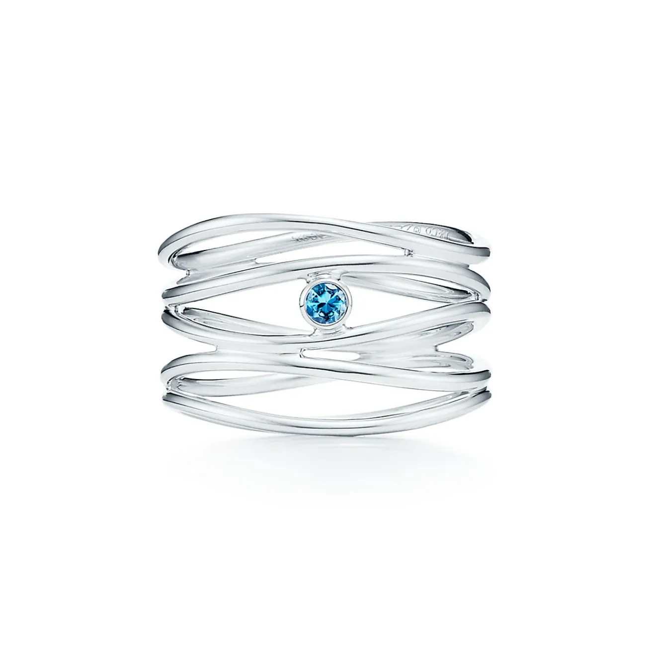 Tiffany & Co. Elsa Peretti® Wave five-row ring in sterling silver with an aquamarine. | ^ Rings|Sterling Silver Jewelry