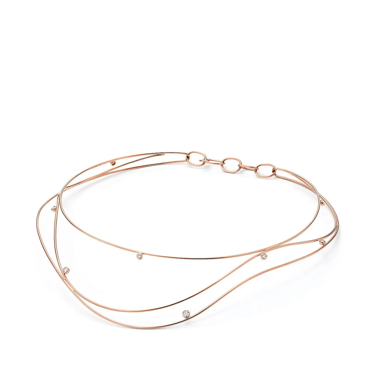 Tiffany & Co. Elsa Peretti® Wave necklace in 18k rose gold with diamonds. | ^ Necklaces & Pendants|Gold Jewelry
