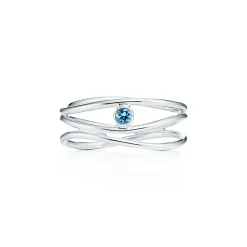 Tiffany & Co. Elsa Peretti® Wave three-row ring in sterling silver with an aquamarine. | ^ Rings|Sterling Silver Jewelry
