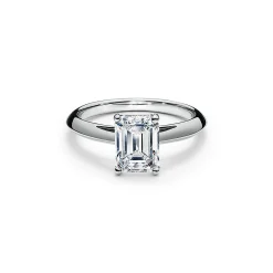 Tiffany & Co. Emerald-cut diamond engagement ring in platinum. | ^ Engagement Rings