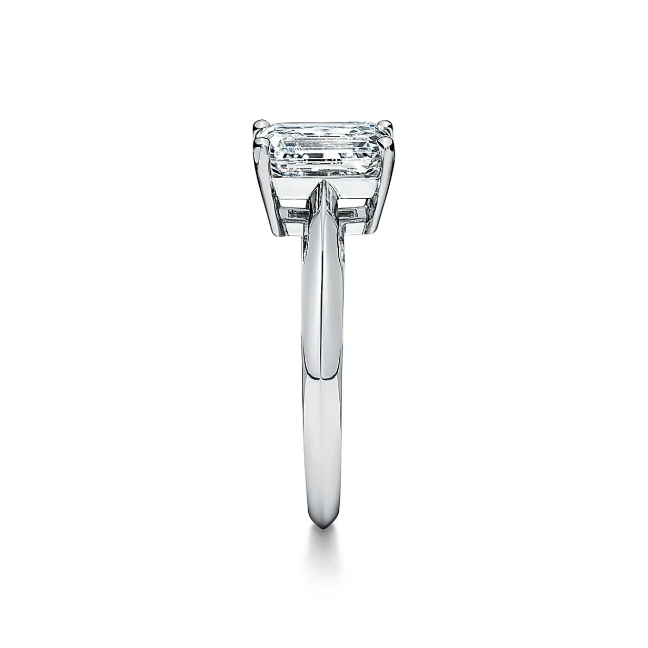 Tiffany & Co. Emerald-cut diamond engagement ring in platinum. | ^ Engagement Rings