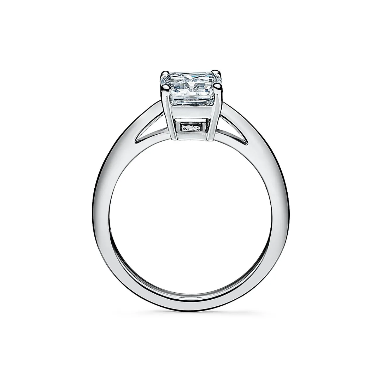 Tiffany & Co. Emerald-cut diamond engagement ring in platinum. | ^ Engagement Rings