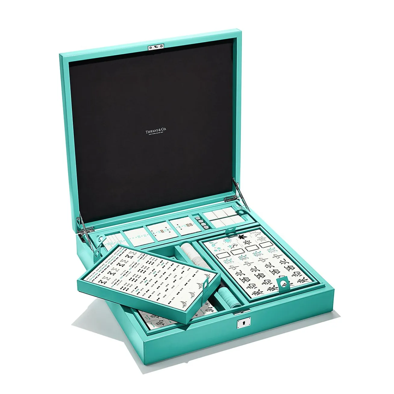 Tiffany & Co. Everyday Objects mahjong set in a Tiffany Blue® leather box. | ^ Business Gifts|Stationery, Games & Unique Objects
