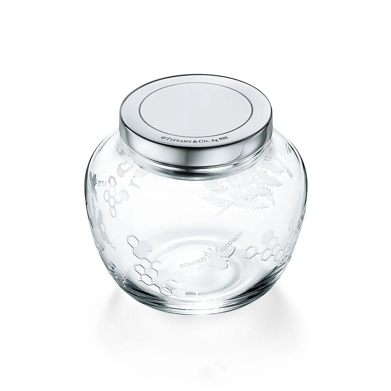 Tiffany & Co. Flora & Fauna lidded pot in mouth-blown crystal glass with sterling silver. | ^ The Home|Housewarming Gifts