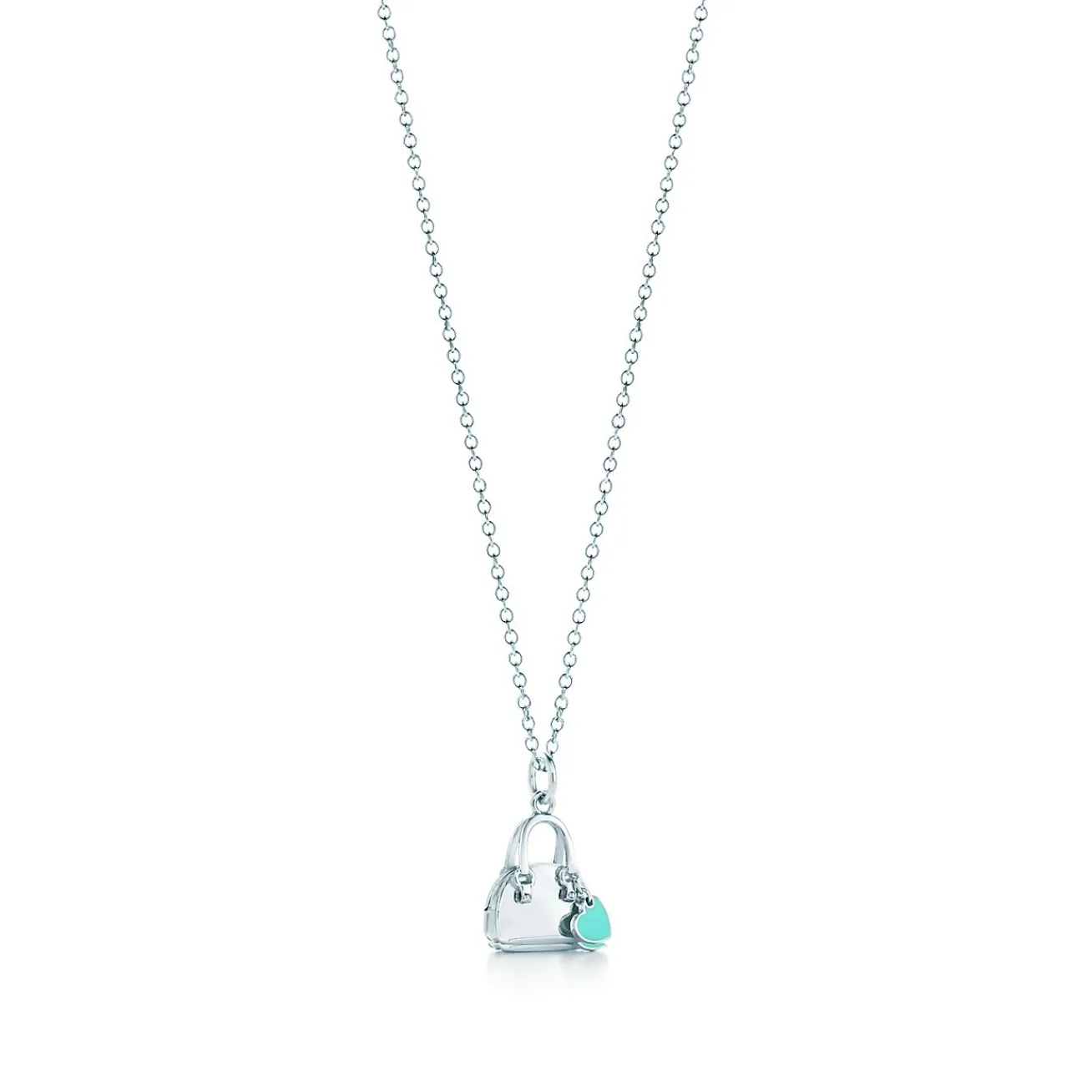 Tiffany & Co. Handbag charm with Tiffany Blue® enamel finish in sterling silver on a chain. | ^ Sterling Silver Jewelry