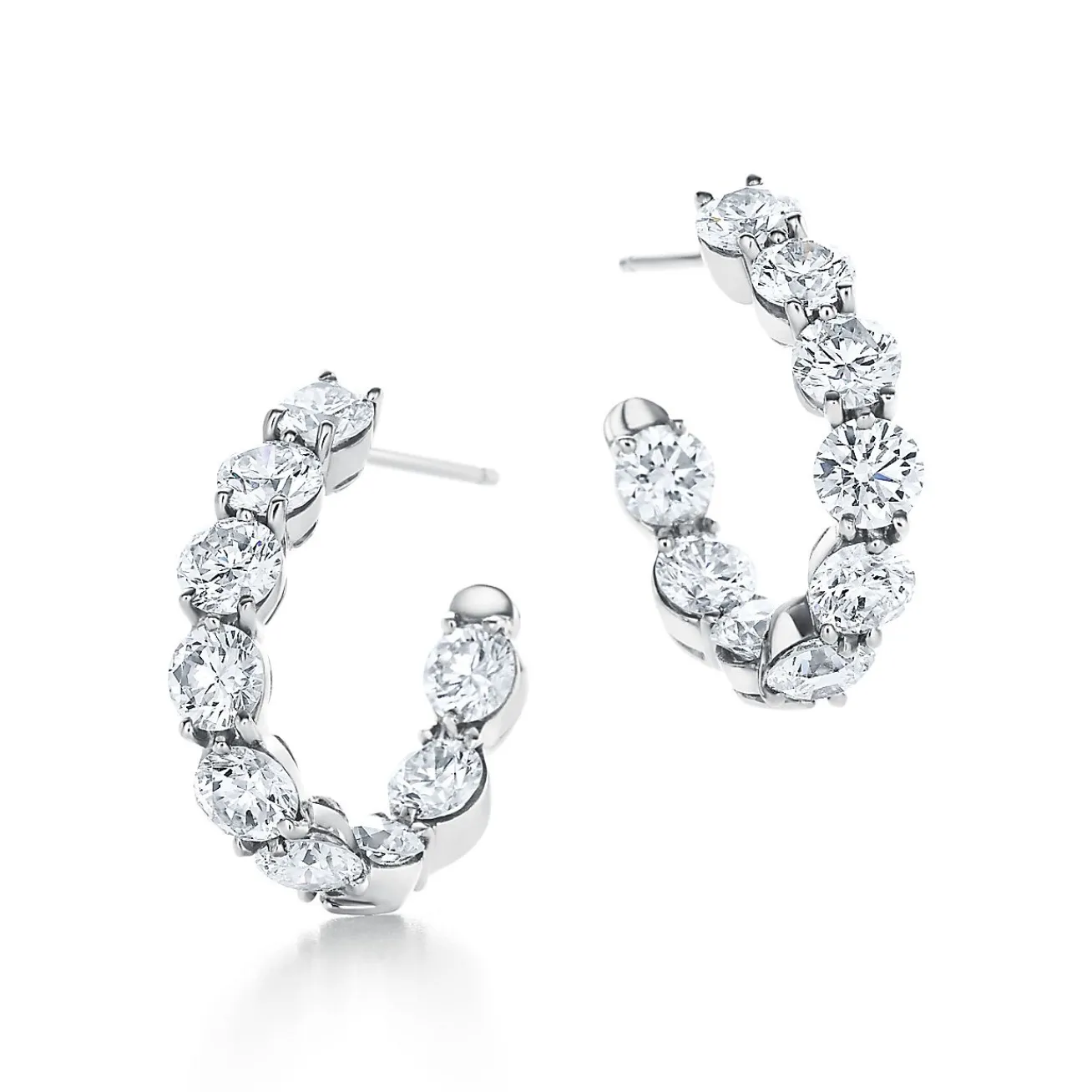Tiffany & Co. Inside-out hoop earrings in platinum with diamonds. | ^ Earrings|Hoop Earrings