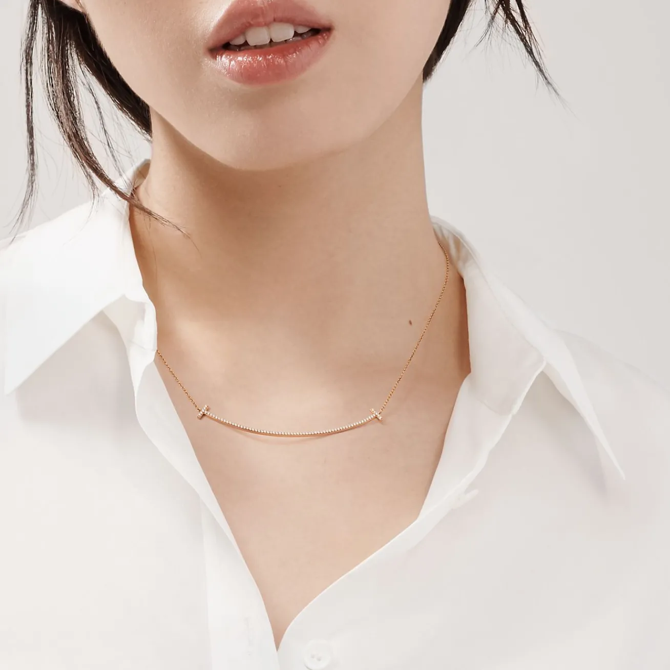 Tiffany & Co. 18K Rose Gold and Diamond Tiffany T Smile Pendant | ^ Necklaces & Pendants|Men's Jewelry