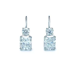 Tiffany & Co. Lucida® drop hook diamond earrings in platinum with round diamonds. | ^ Platinum Jewelry|Diamond Jewelry