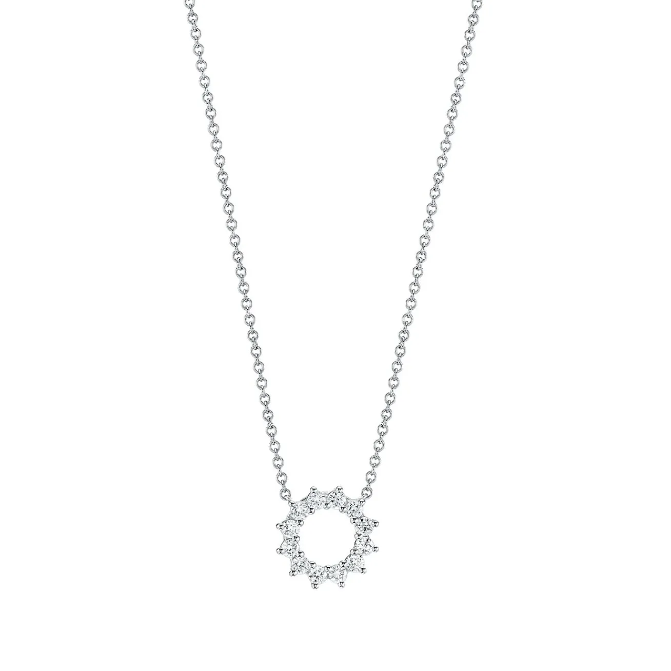 Tiffany & Co. Open circle pendant in platinum with diamonds, mini. | ^ Necklaces & Pendants|Dainty Jewelry