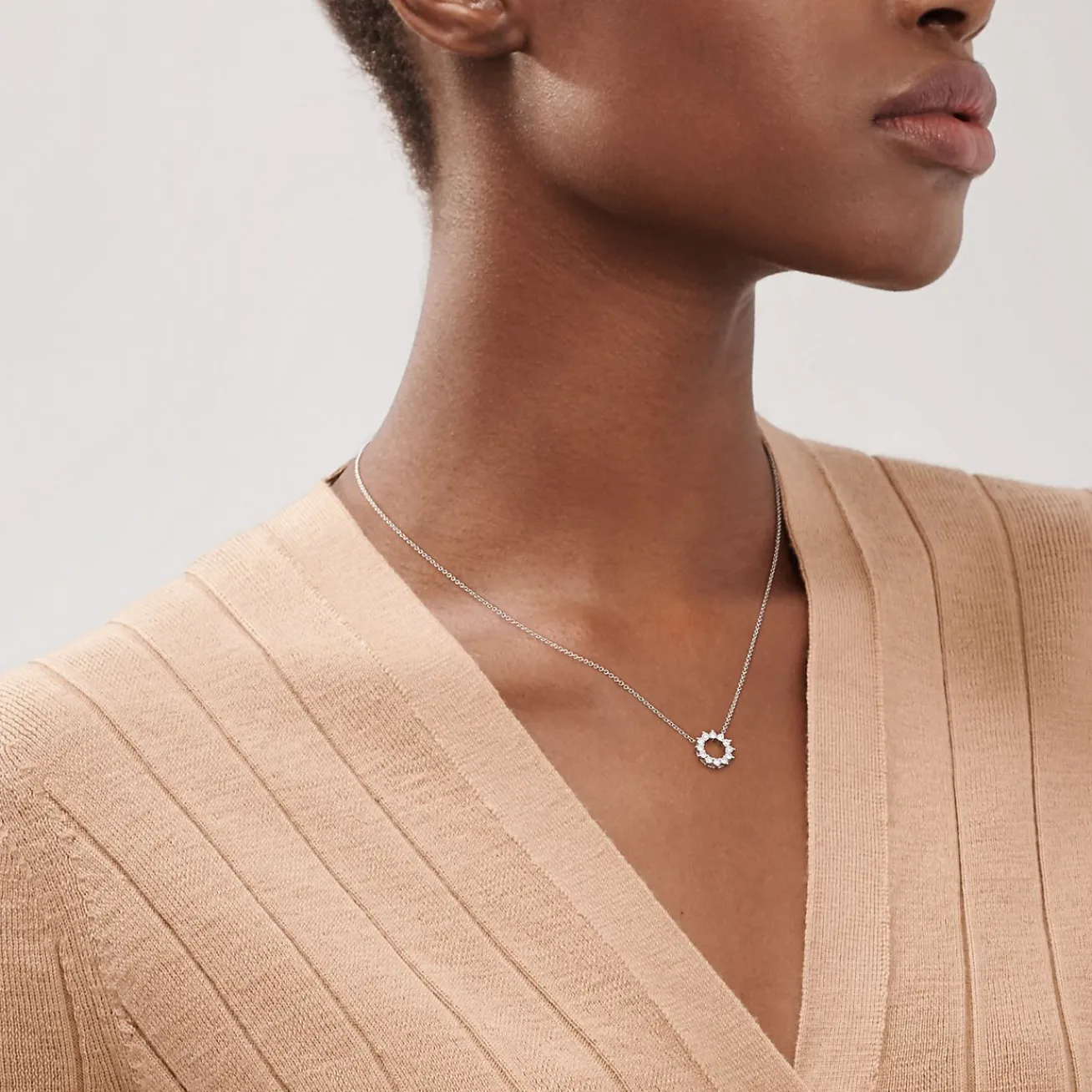 Tiffany & Co. Open circle pendant in platinum with diamonds, mini. | ^ Necklaces & Pendants|Dainty Jewelry