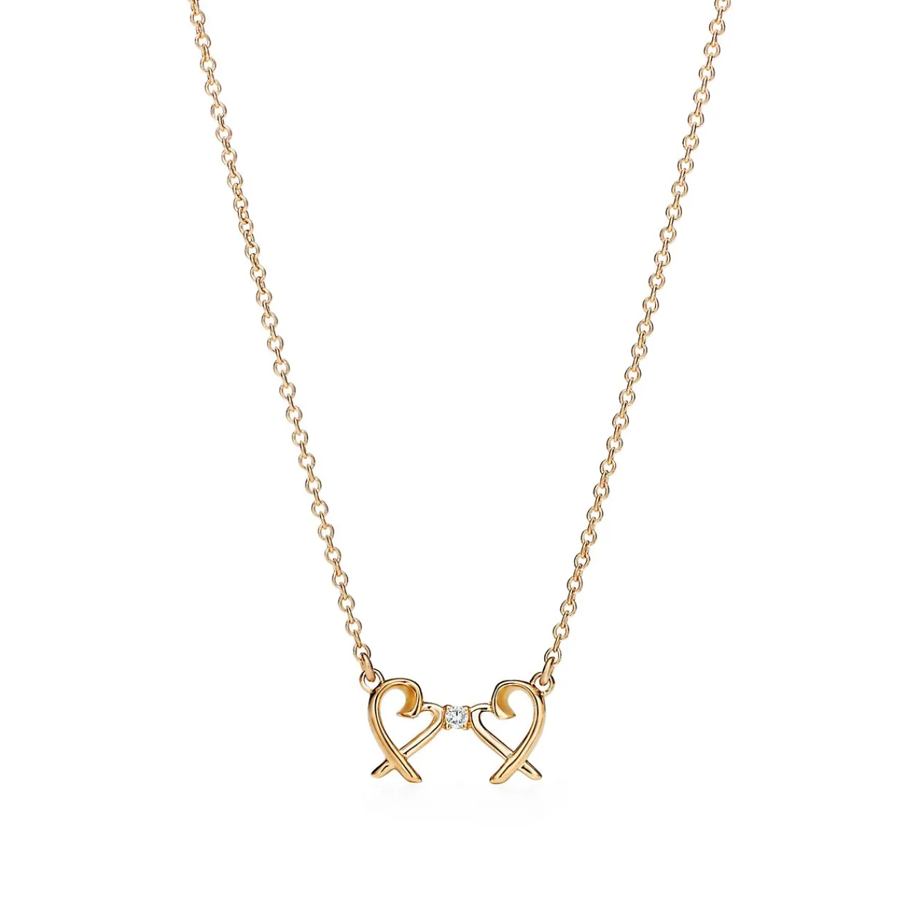 Tiffany & Co. Paloma Picasso® Double Loving Heart pendant in 18k gold with diamonds. | ^ Necklaces & Pendants|Gold Jewelry