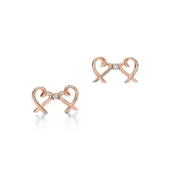Tiffany & Co. Paloma Picasso® Double Loving Heart earrings in 18k rose gold with diamonds. | ^ Earrings|Rose Gold Jewelry