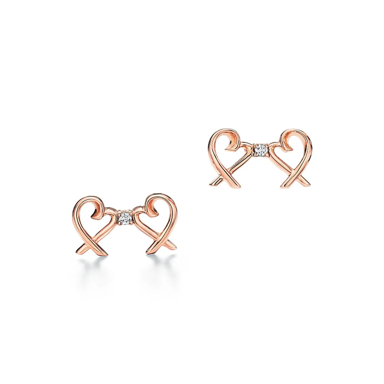 Tiffany & Co. Paloma Picasso® Double Loving Heart earrings in 18k rose gold with diamonds. | ^ Earrings|Rose Gold Jewelry