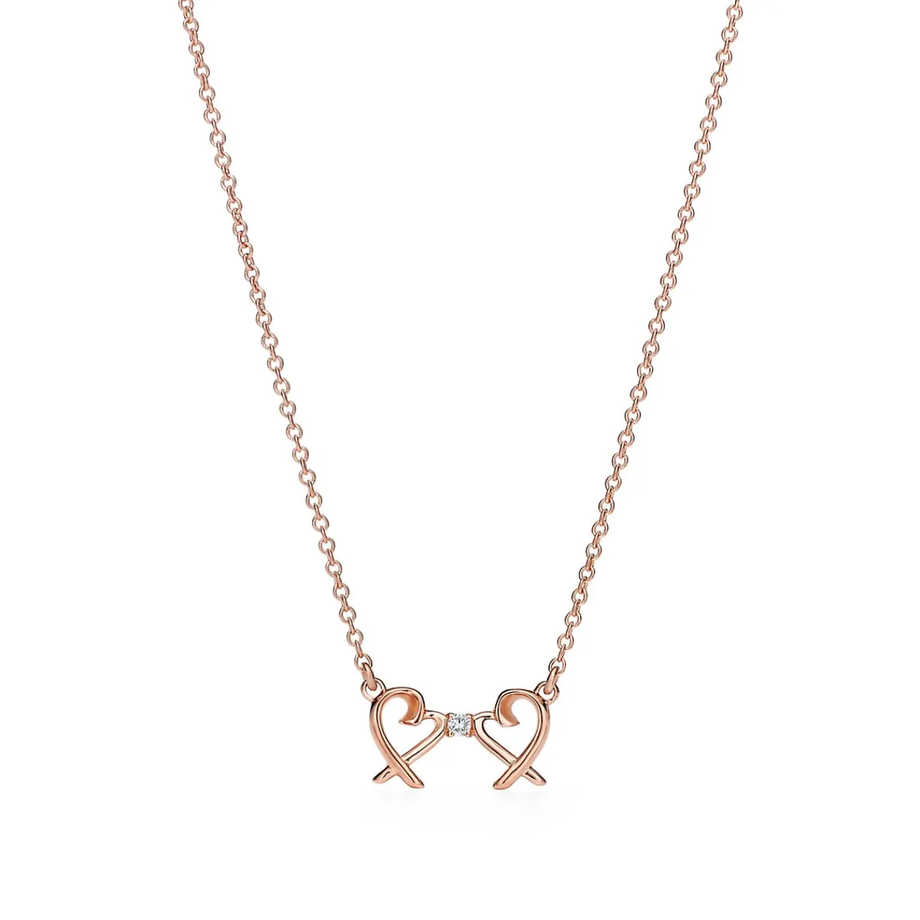 Tiffany & Co. Paloma Picasso® Double Loving Heart pendant in 18k rose gold with diamonds. | ^ Necklaces & Pendants|Rose Gold Jewelry