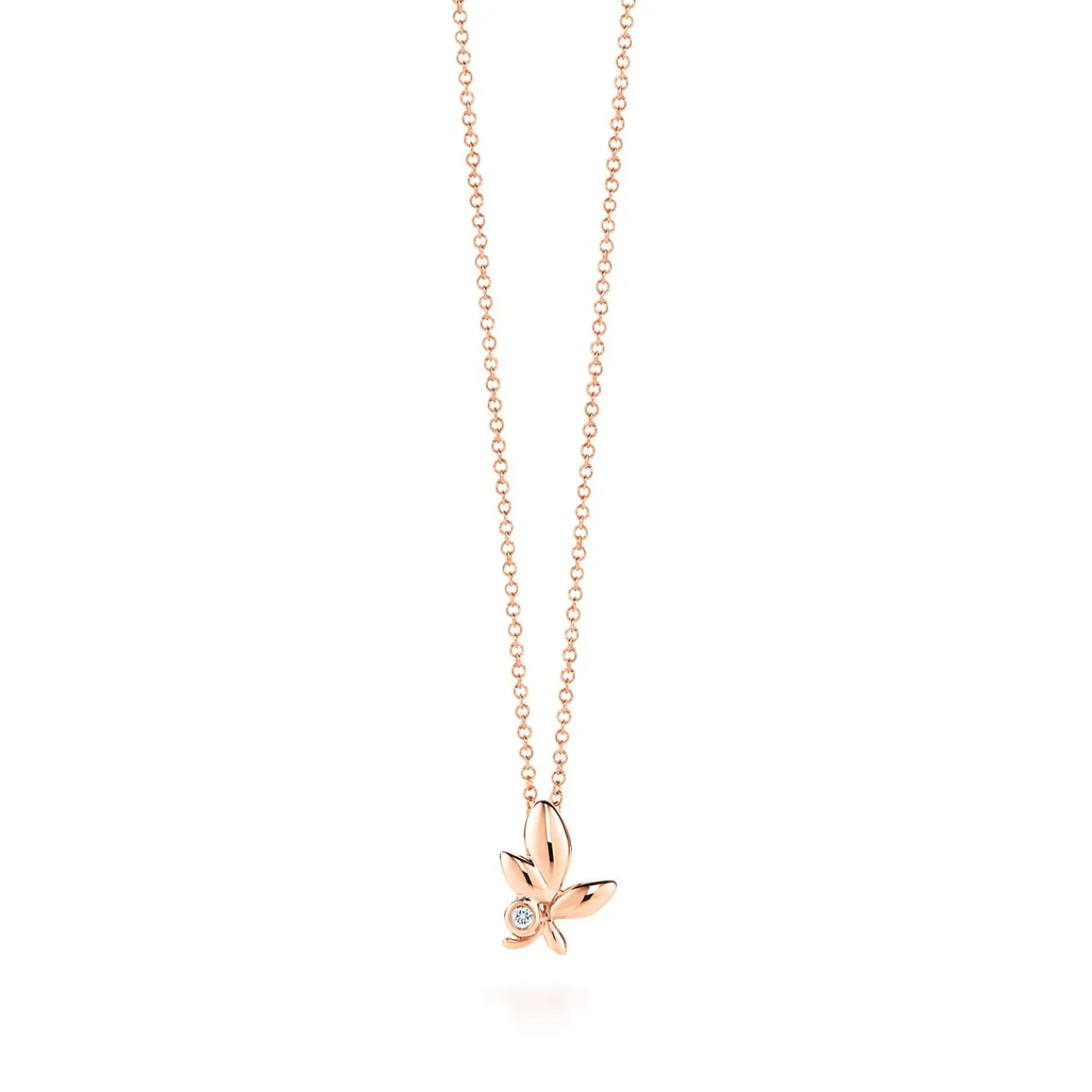 Tiffany & Co. Paloma Picasso® Olive Leaf pendant in 18k rose gold with a diamond, mini. | ^ Necklaces & Pendants|Rose Gold Jewelry