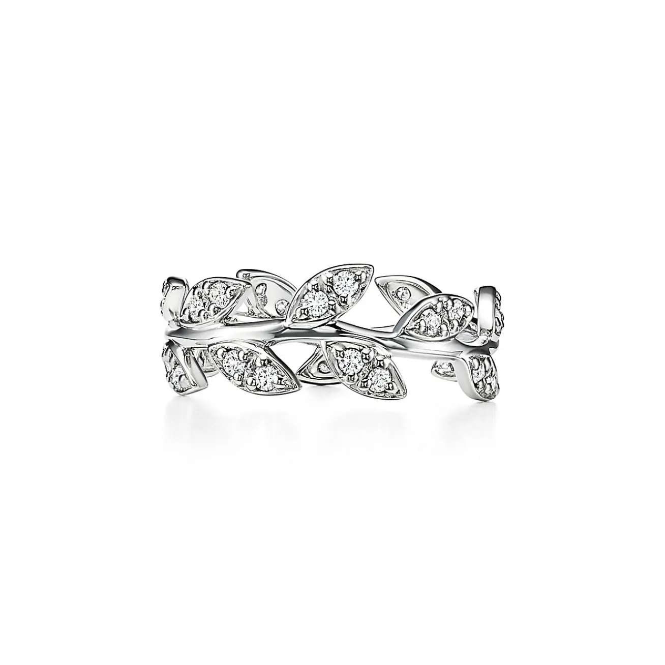 Tiffany & Co. Paloma Picasso® Olive Leaf Ring in White Gold with Diamonds, Narrow | ^ Rings|Diamond Jewelry