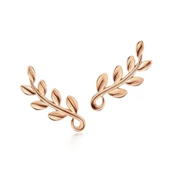 Tiffany & Co. Paloma Picasso® Olive Leaf climber earrings in 18k rose gold. | ^ Earrings|Rose Gold Jewelry