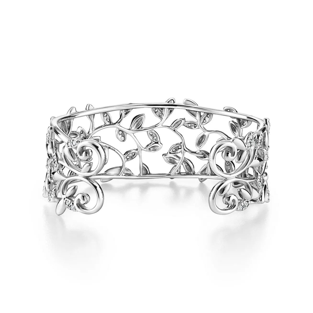 Tiffany & Co. Paloma Picasso® Olive Leaf narrow cuff in 18k white gold with diamonds, medium. | ^ Bracelets