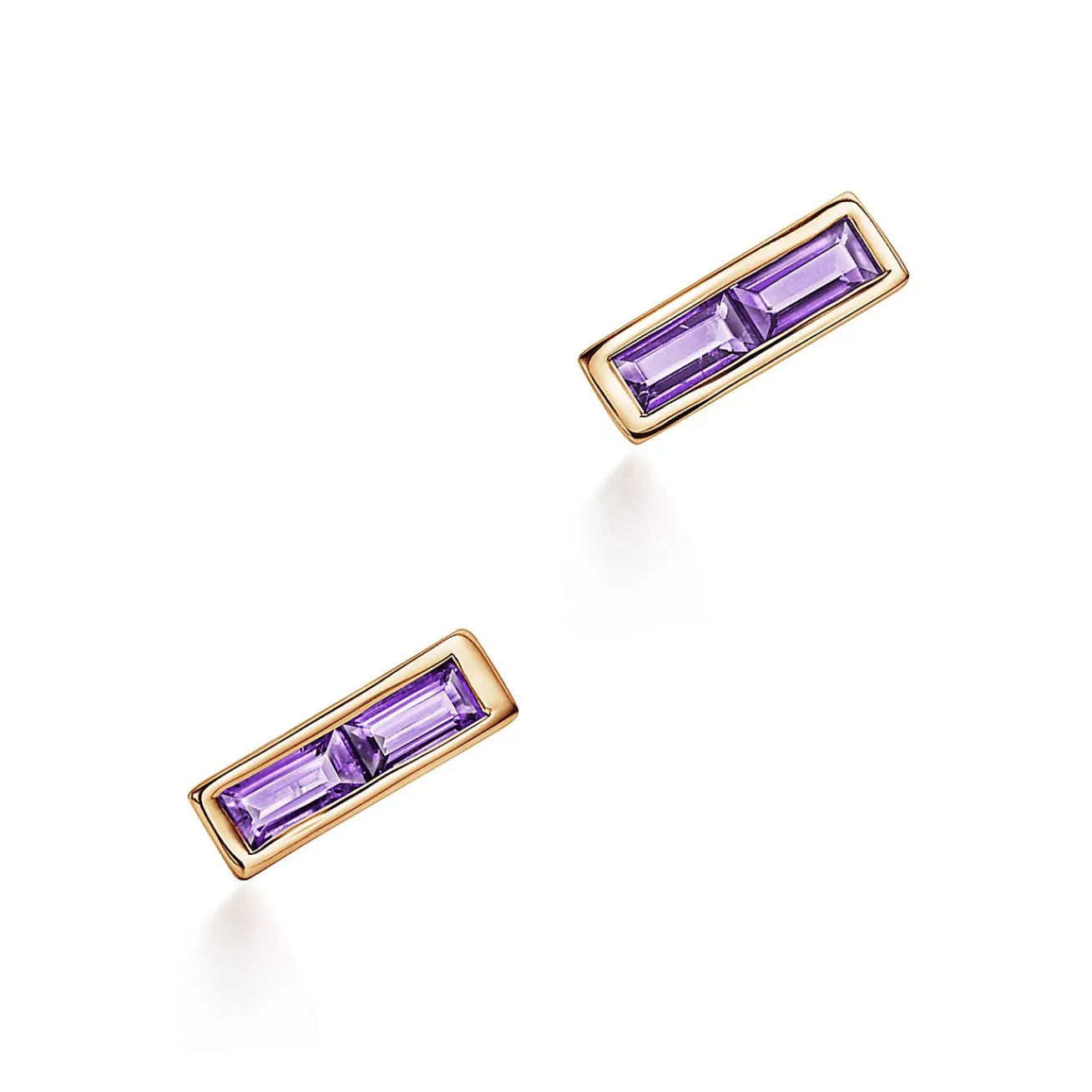 Tiffany & Co. Paloma's Studio bar earrings in 18k gold with baguette amethysts. | ^ Earrings|Gold Jewelry